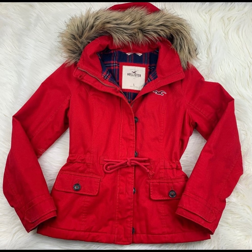 Hollister utility jacket with faux fur lined hood